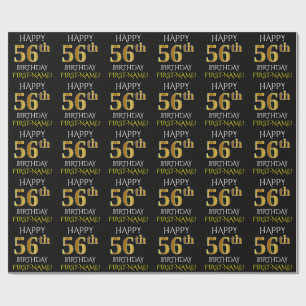 Black, Faux Gold "HAPPY 56th BIRTHDAY" Wrapping Paper