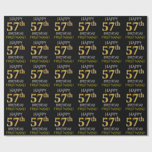 Black, Faux Gold "HAPPY 57th BIRTHDAY" Wrapping Paper