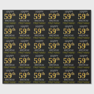 Black, Faux Gold "HAPPY 59th BIRTHDAY" Wrapping Paper
