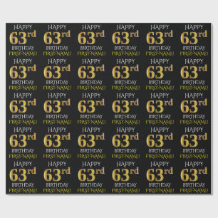 Black, Faux Gold "HAPPY 63rd BIRTHDAY" Wrapping Paper