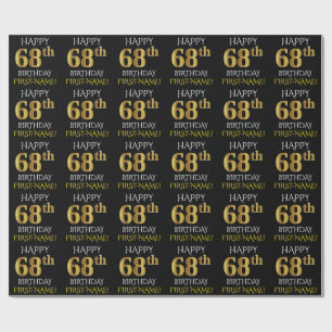 Black, Faux Gold "HAPPY 68th BIRTHDAY" Wrapping Paper