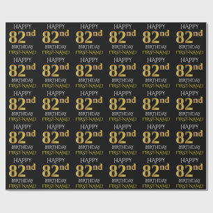 Black, Faux Gold "HAPPY 82nd BIRTHDAY" Wrapping Paper