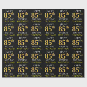 Black, Faux Gold "HAPPY 85th BIRTHDAY" Wrapping Paper