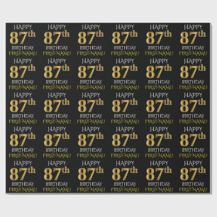 Black, Faux Gold "HAPPY 87th BIRTHDAY" Wrapping Paper