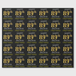 Black, Faux Gold "HAPPY 89th BIRTHDAY" Wrapping Paper