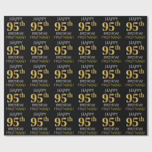 Black, Faux Gold "HAPPY 95th BIRTHDAY" Wrapping Paper