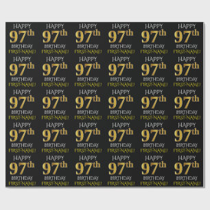 Black, Faux Gold "HAPPY 97th BIRTHDAY" Wrapping Paper