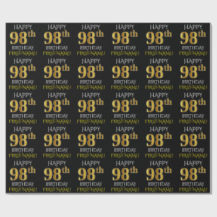 Black, Faux Gold "HAPPY 98th BIRTHDAY" Wrapping Paper