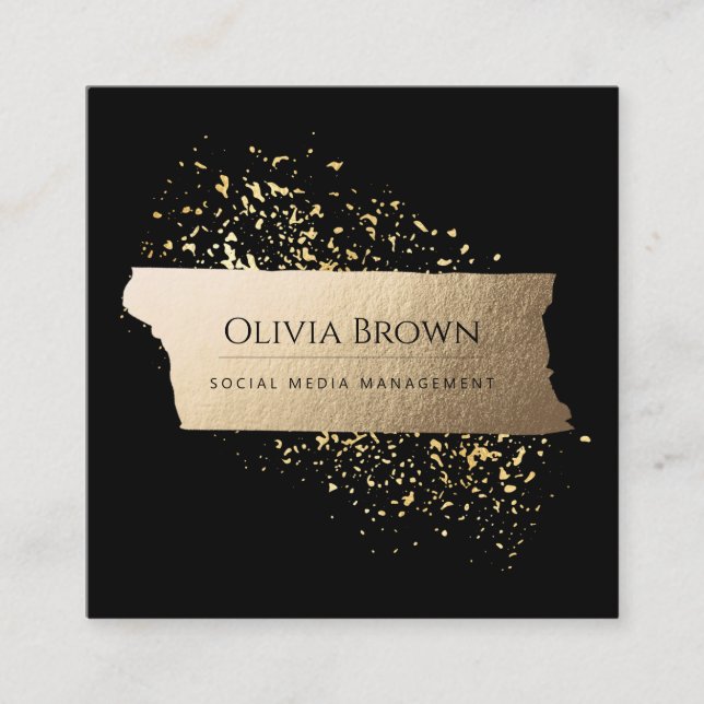 Black Faux Gold Minimalist Professional Square Business Card (Front)