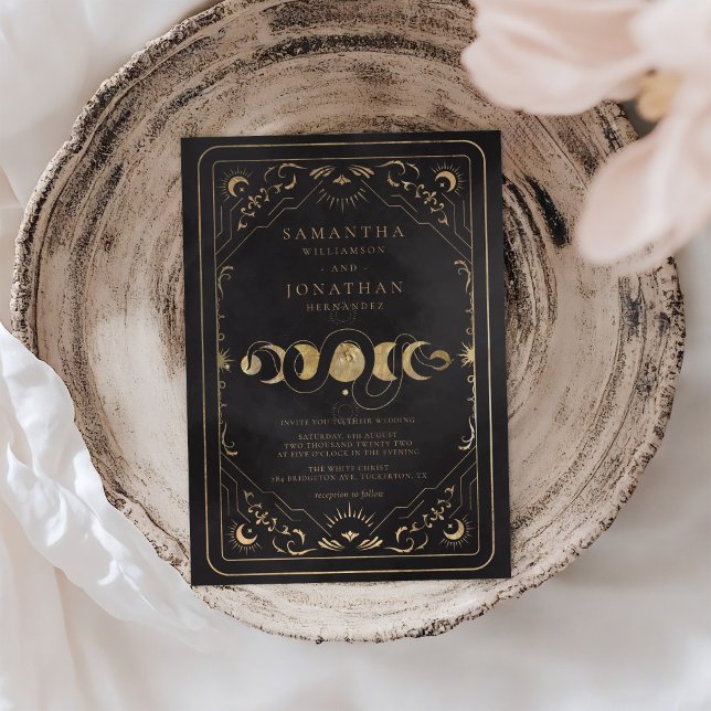 Black & Faux Gold Tarot Celestial Wedding Invitation (Creator Uploaded)