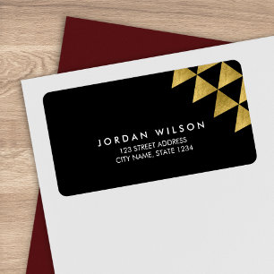 Black Faux Gold Triangle Geometric Modern Address Label
