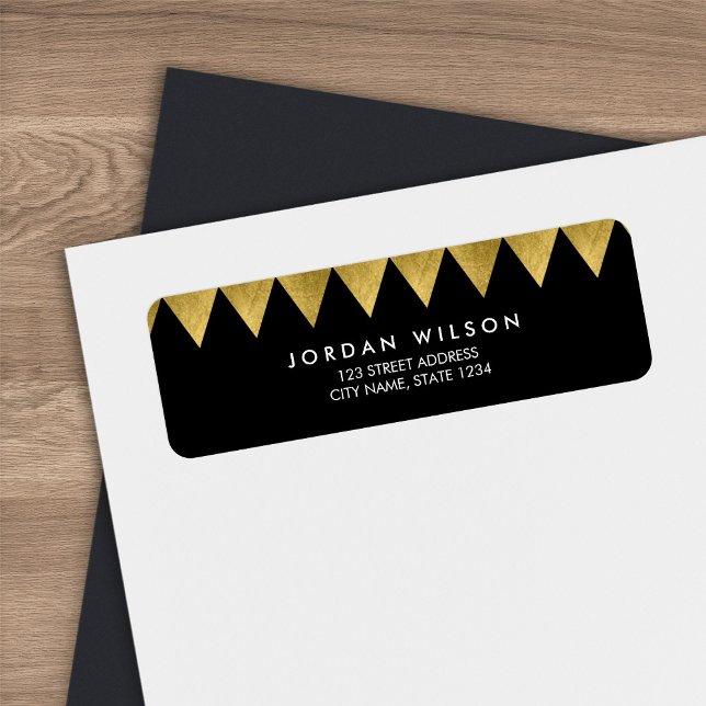 Black Faux Gold Triangle Motif Adresse moderne (Créateur téléchargé)