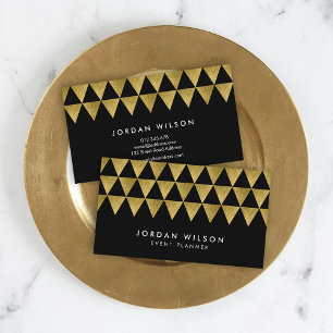 Black Faux Gold Triangle Pattern Modern Geometric Business Card
