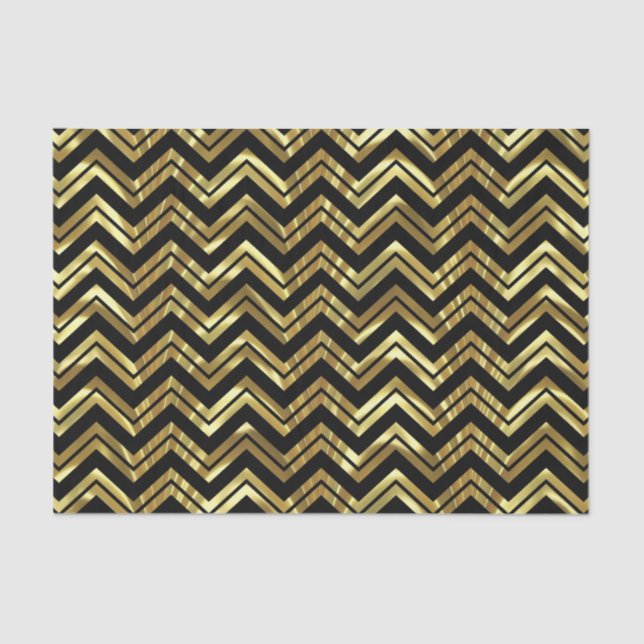 Black & Faux Gold Zigzag Chevron Geometric Pattern Tissue Paper (Front)