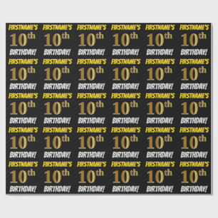 Black, Faux/Imitation Gold, "10th BIRTHDAY" Wrapping Paper