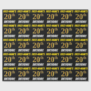 Black, Faux/Imitation Gold, "20th BIRTHDAY" Wrapping Paper
