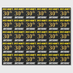 Black, Faux/Imitation Gold, "30th BIRTHDAY" Wrapping Paper