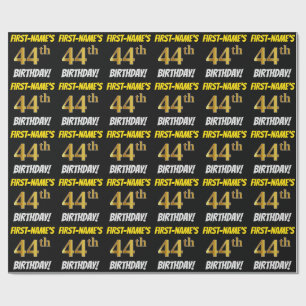 Black, Faux/Imitation Gold, "44th BIRTHDAY" Wrapping Paper