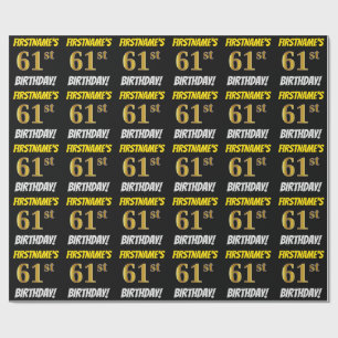 Black, Faux/Imitation Gold, "61st BIRTHDAY" Wrapping Paper