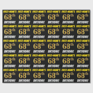 Black, Faux/Imitation Gold, "68th BIRTHDAY" Wrapping Paper