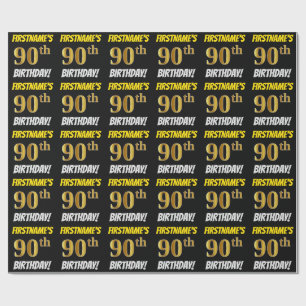 Black, Faux/Imitation Gold, "90th BIRTHDAY" Wrapping Paper
