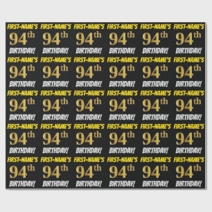 Black, Faux/Imitation Gold, "94th BIRTHDAY" Wrapping Paper
