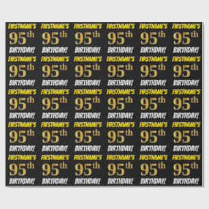 Black, Faux/Imitation Gold, "95th BIRTHDAY" Wrapping Paper