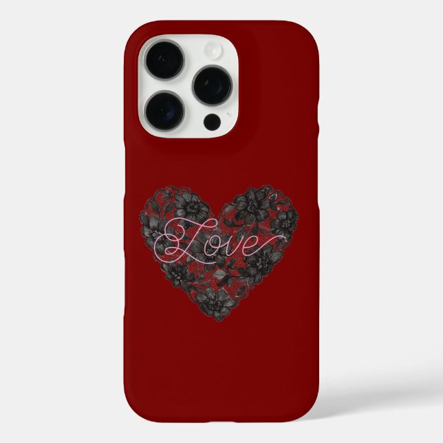 Black Faux Lace Heart Floral Case-Mate iPhone Case (Back)