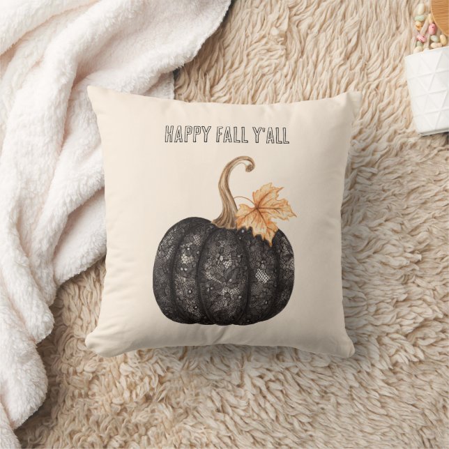 Black Faux Lace Pumpkin Throw Pillow (Blanket)