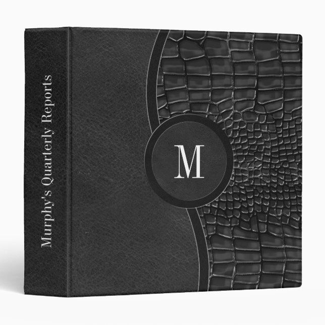 Black Faux Leather Alligator Skin Luxury Monogram Binder (Front/Spine)