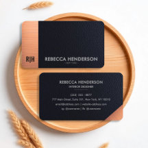 Black Faux Leather & Brushed Copper Business Card