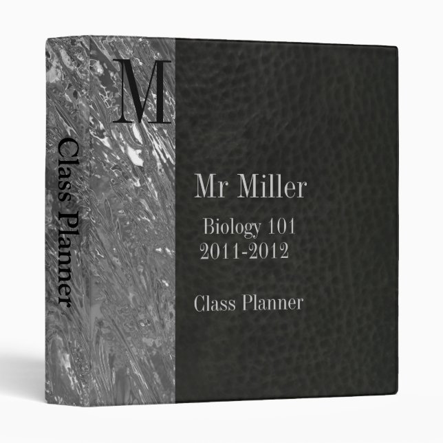 Black Faux Leather & Chrome Teachers Binder (Front/Spine)