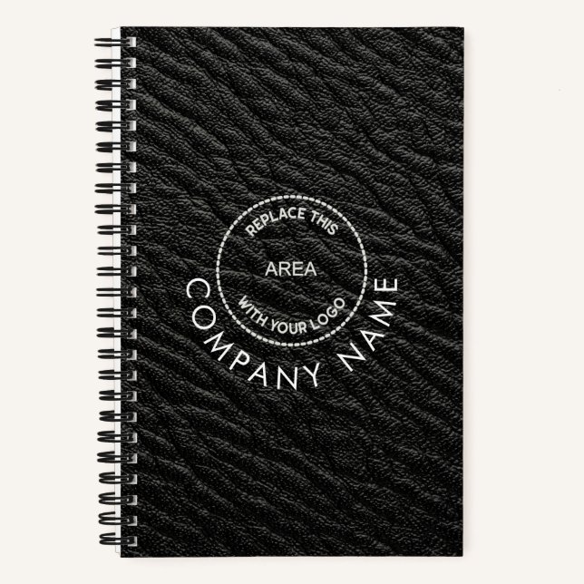 Black Faux Leather Company Name Logo QR Code Notebook (Front)