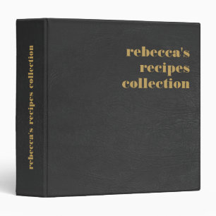 Black Faux Leather Gold Brown Typography Binder
