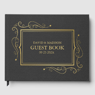 Black Faux Leather Gold Frame Guest Book 2