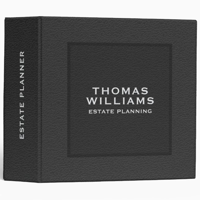 Black Faux Leather Look Gray Typography Binder (Front/Spine)