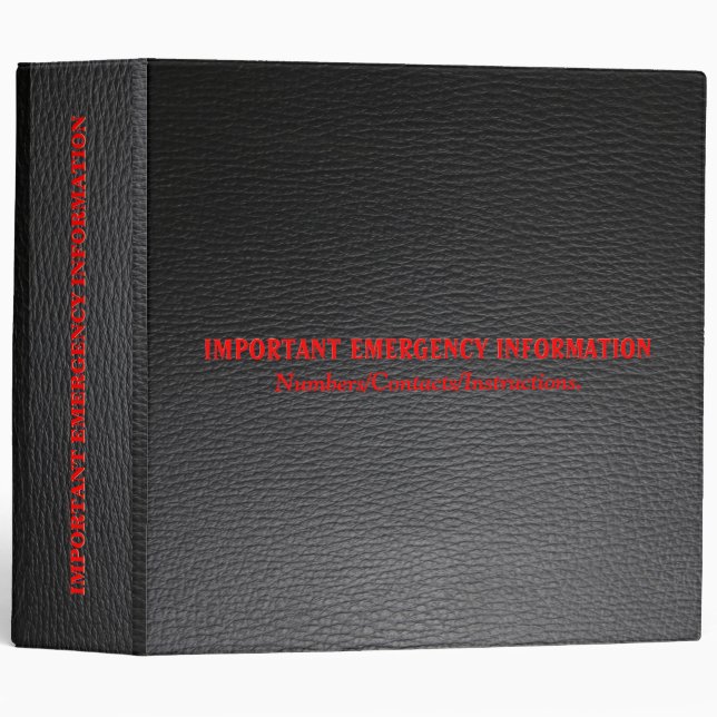 Black Faux Leather Look Red Accents Customized Binder (Front/Spine)