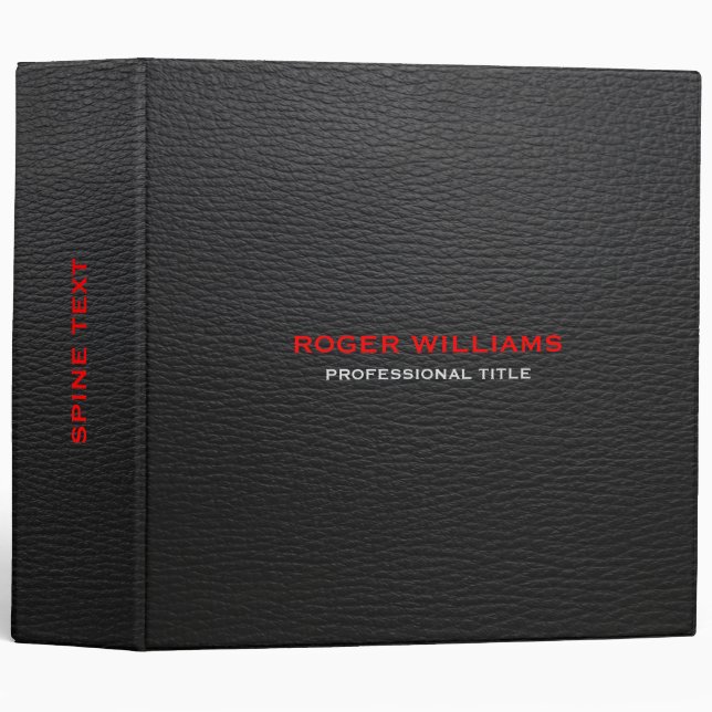 Black Faux Leather Look Red and White Text Binder (Front/Spine)