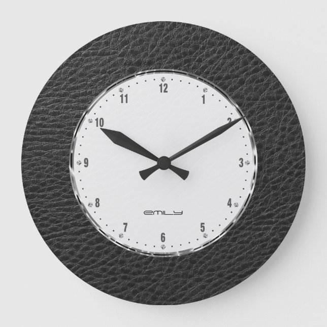 Black Faux Leather Print Large Clock (Front)