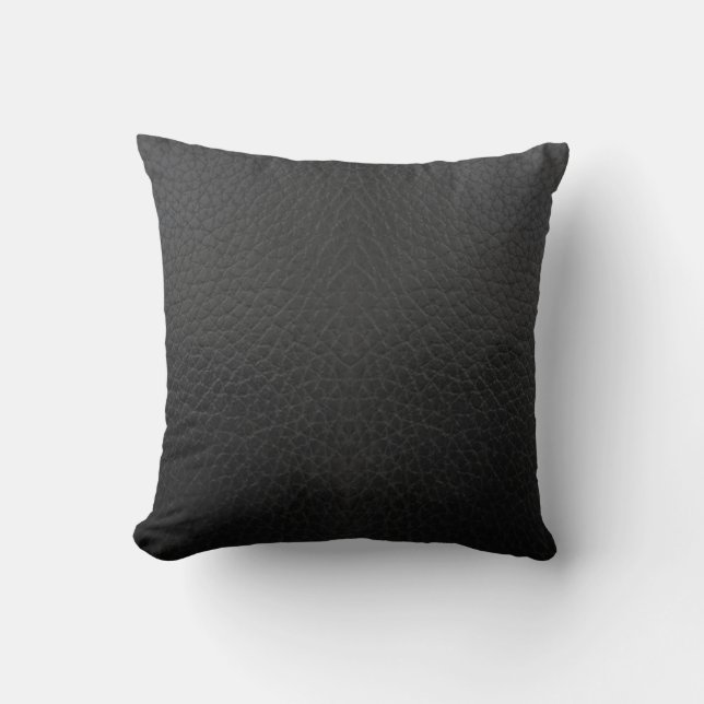 Black faux leather texture throw pillow (Front)
