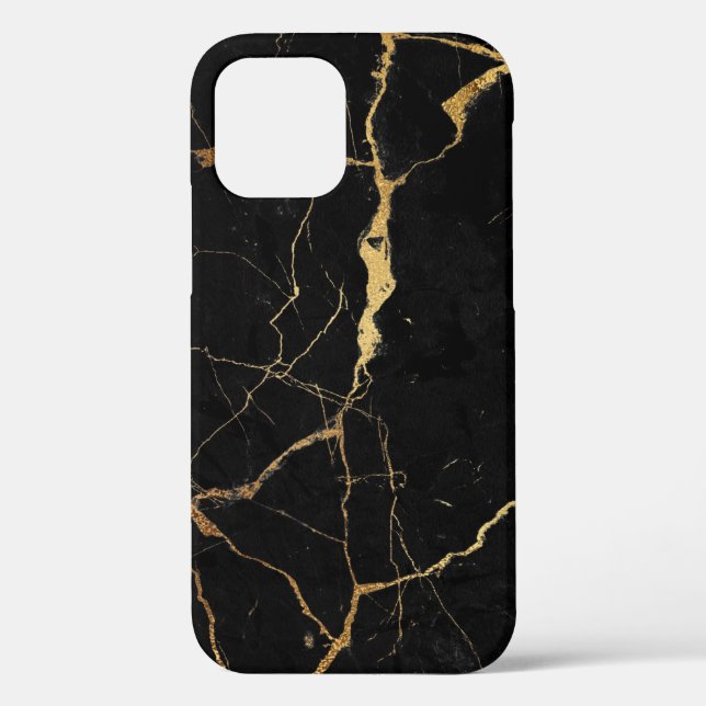 Black faux marble gold veins Case-Mate iPhone case (Back)