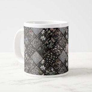 Black Faux Patchwork Quilting Pattern Large Coffee Mug