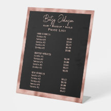 Black Faux Rose Gold Foil Beauty Salon Price List