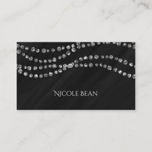 Black & Faux Silver Bling Modern Glamour Business Card