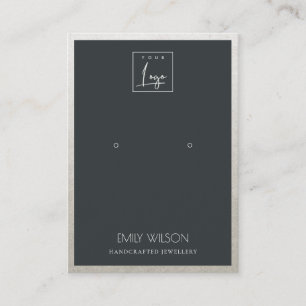 BLACK FAUX SILVER BORDER LOGO EARRING DISPLAY BUSINESS CARD