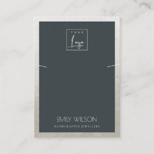 BLACK FAUX SILVER BORDER LOGO NECKLACE DISPLAY BUSINESS CARD