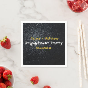 Black Faux Sparkle Engagement Party Paper Drink  Napkin