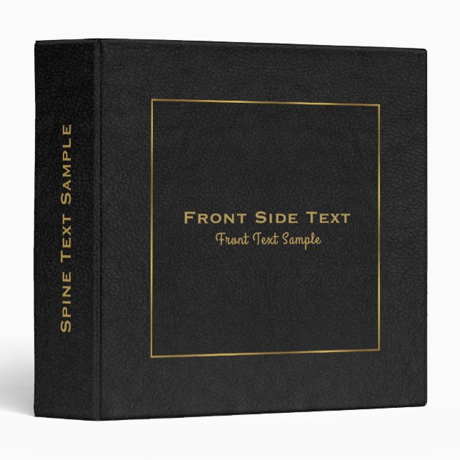 Black faux vintage leather texture gold frame binder (Front/Spine)
