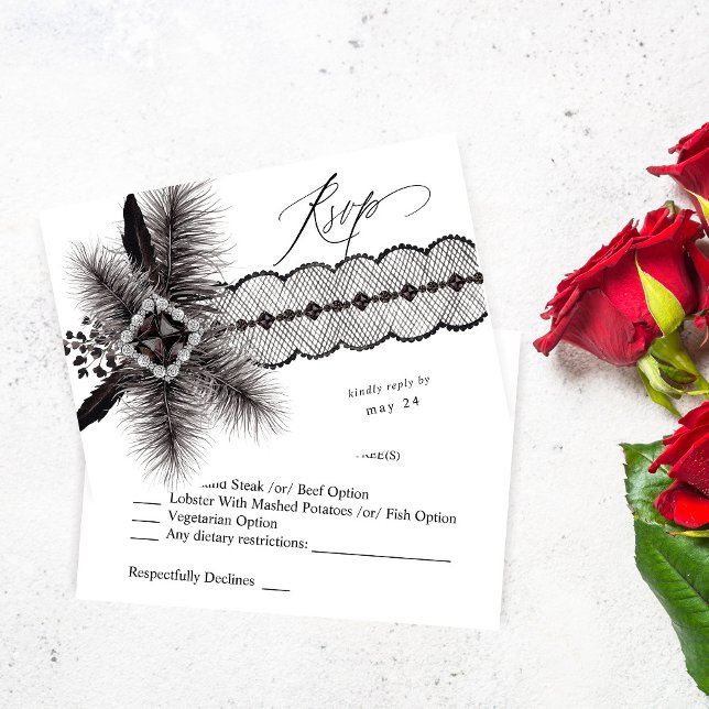 Black Feather & Lace w Meal RSVP Card (Creator Uploaded)
