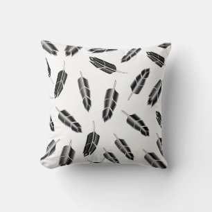 Black Feather Pattern Throw Pillow